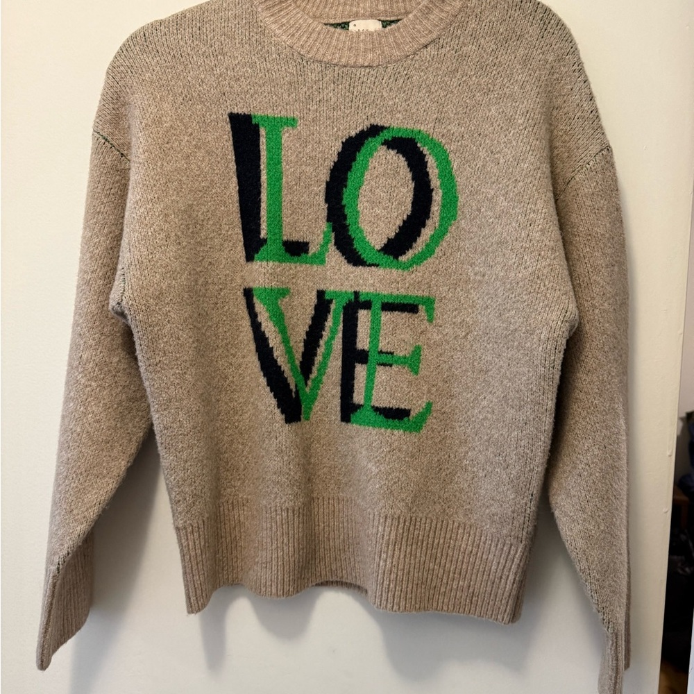 A New Day Oatmeal Sweater with Green and Black LOVE Design
